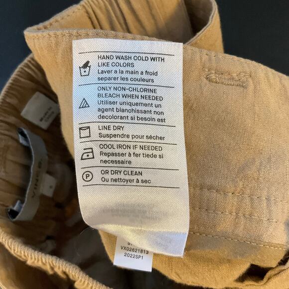 Vince Belted Linen Blend Crop Pants Straight Leg Khaki Casual Size S - Picture 6 of 9